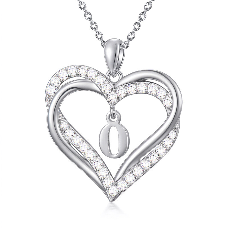 Sterling Silver Heart Cubic Zirconia Personalized Initial Letter O & Heart Pendant Necklace For Women Best Friends-1