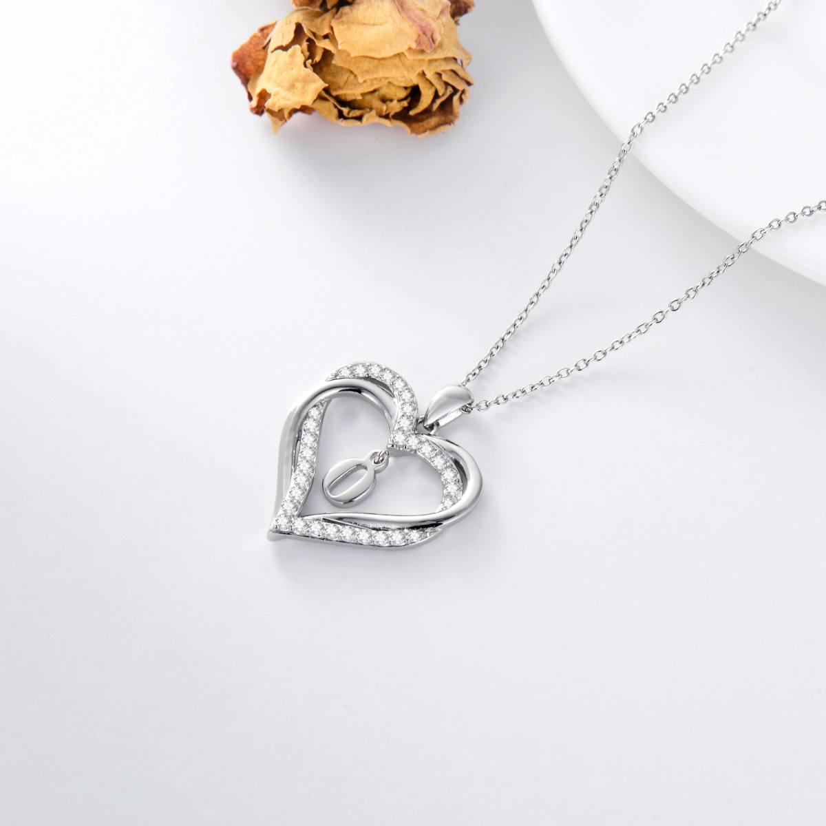 Plata de ley en forma de corazón de circonio cúbico personalizado letra inicial y el coraz-5