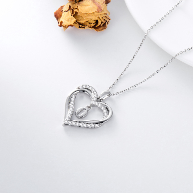 Sterling Silver Heart Shaped Cubic Zirconia Personalized Initial Letter & Heart Pendant Necklace with Initial Letter O-5