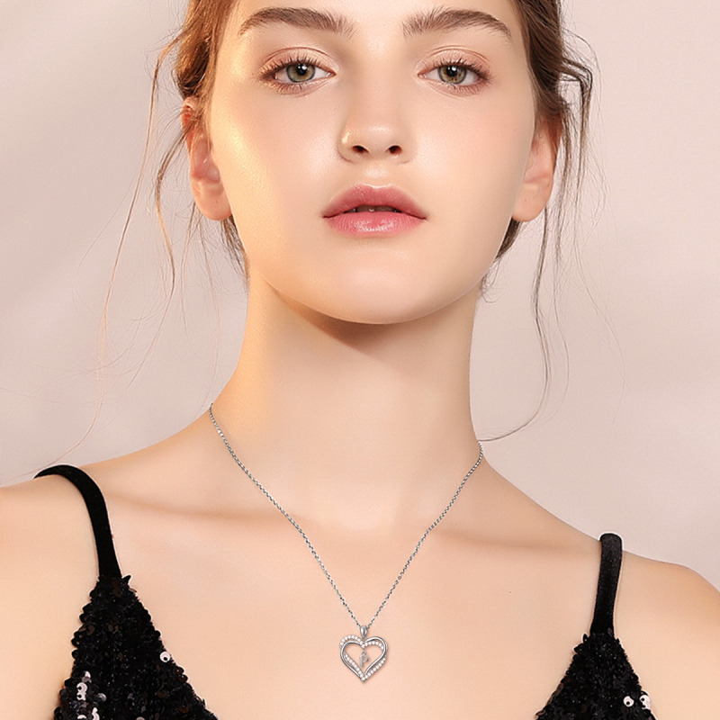 Sterling Silver Heart Cubic Zirconia Personalized Initial Letter P & Heart Pendant Necklace For Women Best Friends-2