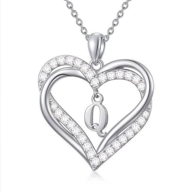 Collana con ciondolo a forma di cuore in argento sterling con iniziali personalizzate e ci-1