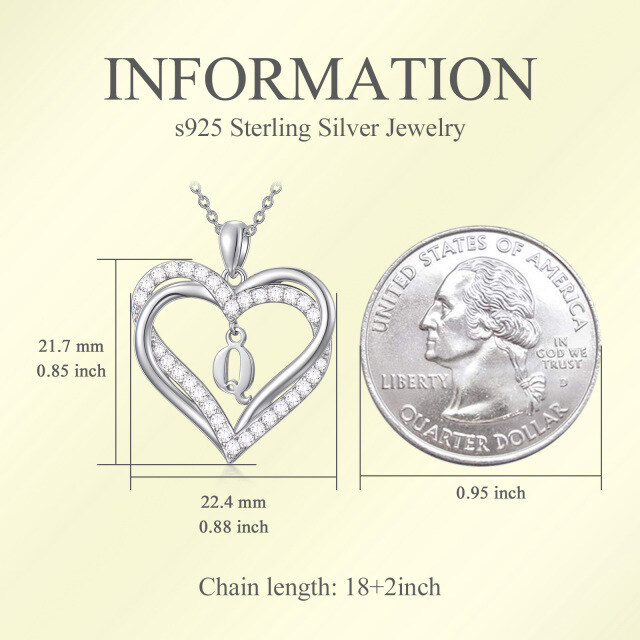 Collana con ciondolo a forma di cuore in argento sterling con iniziali personalizzate e ci-3