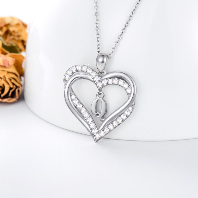 Sterling Silver Heart Shaped Cubic Zirconia Personalized Initial Letter & Heart Pendant Necklace with Initial Letter Q-4