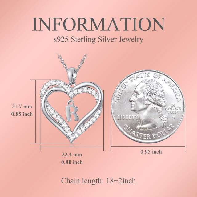 Sterling zilveren hartvormige cubic zirconia gepersonaliseerde initiaal letter & hart hang-3