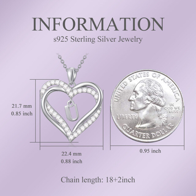 Sterling zilveren hartvormige cubic zirconia gepersonaliseerde initiaal letter & hart hang-3