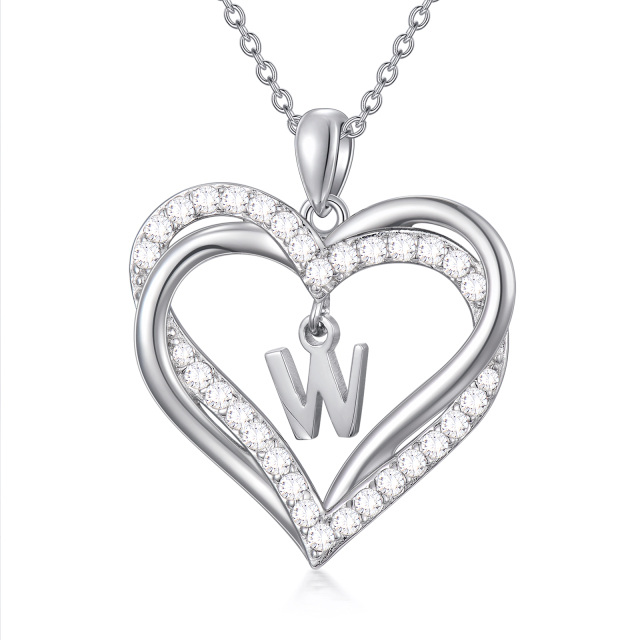 Sterling zilveren hartvormige cubic zirconia gepersonaliseerde initiaal letter & hart hang-1