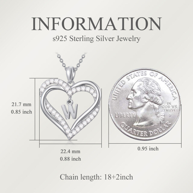 Sterling zilveren hartvormige cubic zirconia gepersonaliseerde initiaal letter & hart hang-3