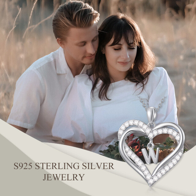 Sterling zilveren hartvormige cubic zirconia gepersonaliseerde initiaal letter & hart hang-7