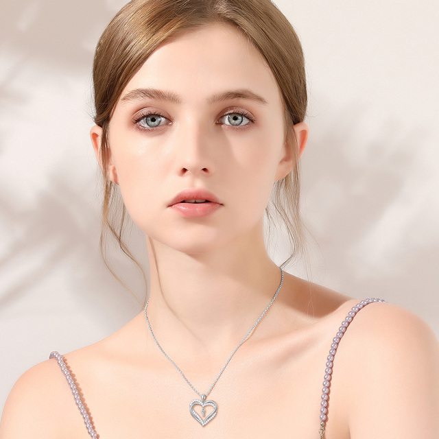 Collana con ciondolo a forma di cuore in argento sterling con iniziali personalizzate e cu-2