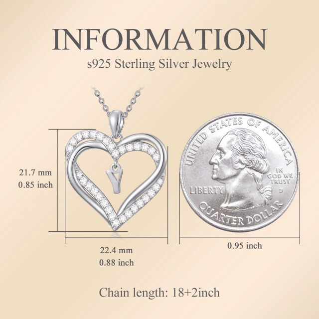 Sterling zilveren hartvormige cubic zirconia gepersonaliseerde initiaal letter & hart hang-3