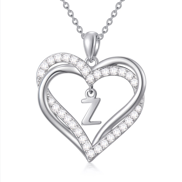 Plata de ley en forma de corazón de circonio cúbico personalizado letra inicial y el coraz-1