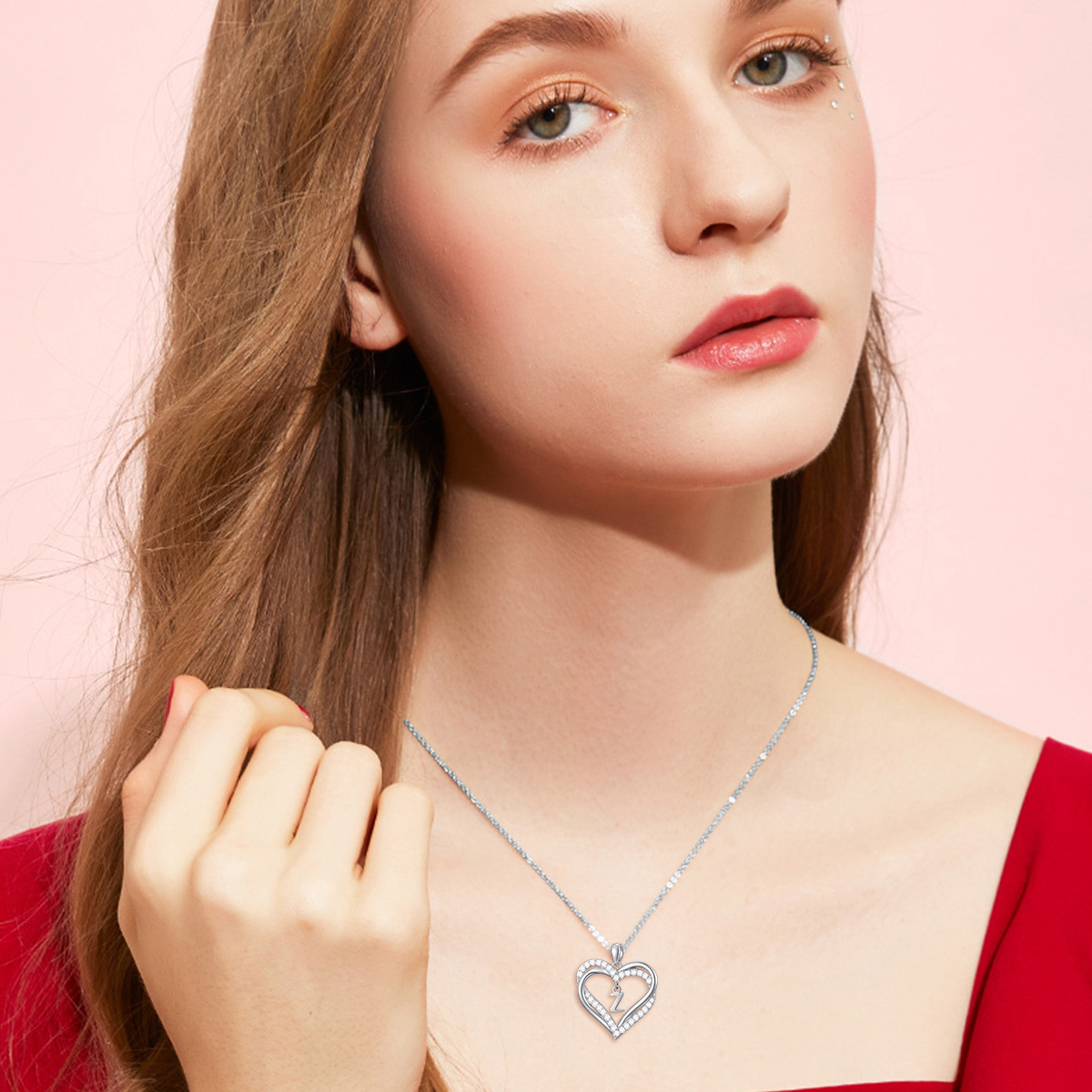 Collar con colgante de corazón y circonita cúbica de plata de ley con letra inicial personalizada Z y corazón para mujeres y mejores amigas-2