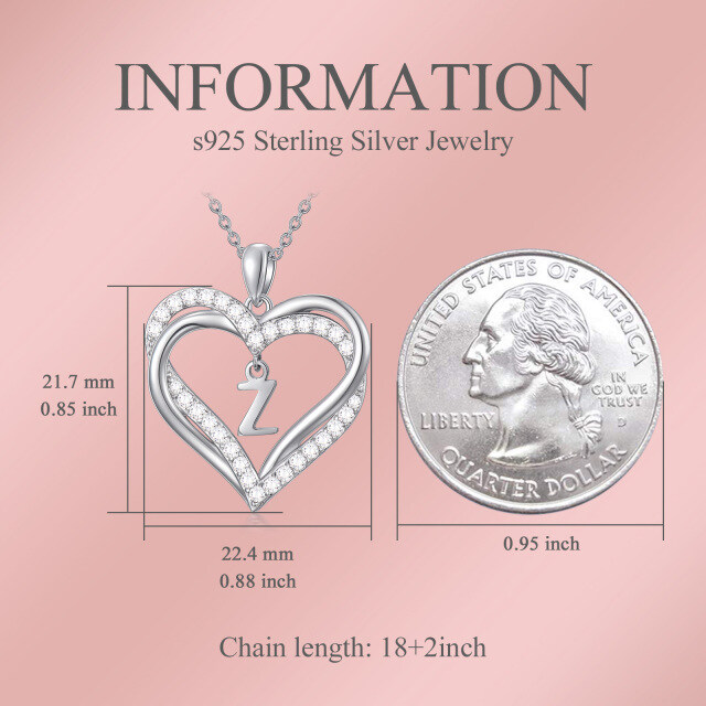 Sterling Silver Heart Shaped Cubic Zirconia Personalized Initial Letter & Heart Pendant Necklace with Initial Letter Z-3