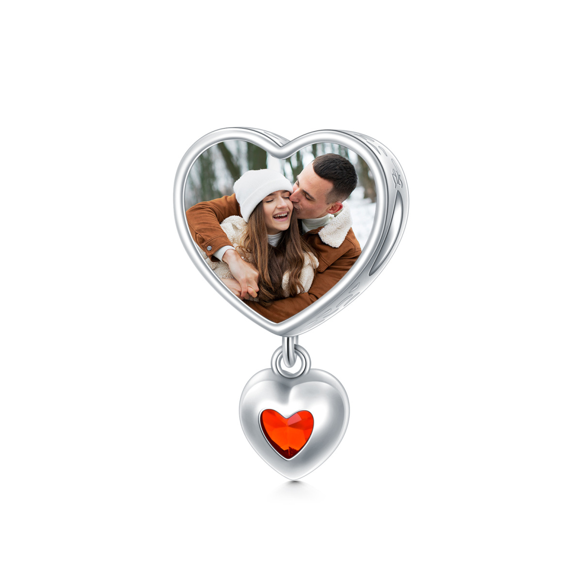 Colgante con foto personalizada de circonita cúbica y corazón de plata de ley para collar y pulsera-5