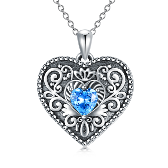 Collar con medallón de foto personalizado con circonita cúbica y corazón de plata de ley para mujeres y hombres-1