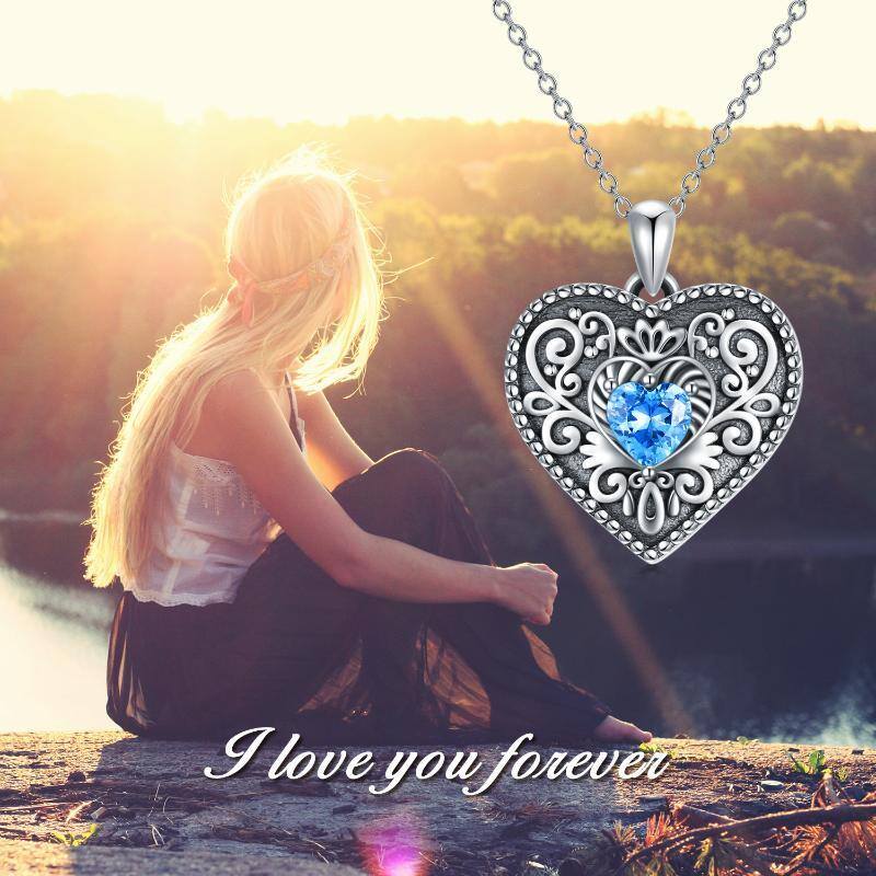 Collana con medaglione personalizzato con foto a forma di cuore in argento sterling con zirconi cubici per donne e uomini-7