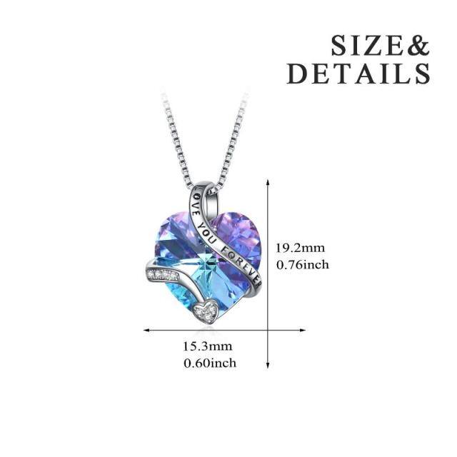 Sterling Silver Heart Shaped Purple Crystal Pendant Necklace Engraved Love You Forever-6