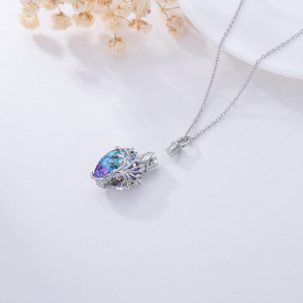 Sterling Silver Heart Purple Crystal Tree Of Life Urn Necklace For Ashes For Women-3