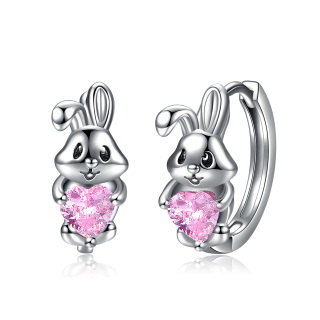 Sterling Silver Heart Shaped Cubic Zirconia Rabbit Hoop Earrings-14