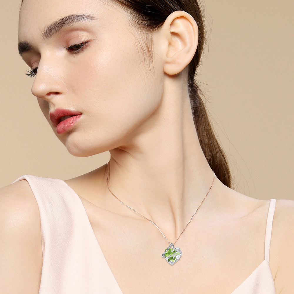 Collier avec pendentif en forme de cœur et de rose en argent sterling pour femme-2