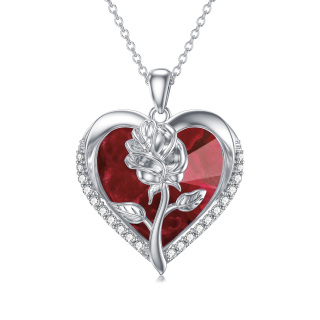 Sterling Silver Rose Red Crystal Heart Necklace for Women-34