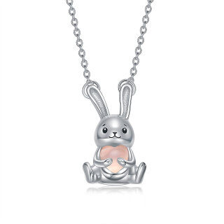 Sterling Silver Heart Rose Quartz Rabbit Pendant Necklace For Women-2