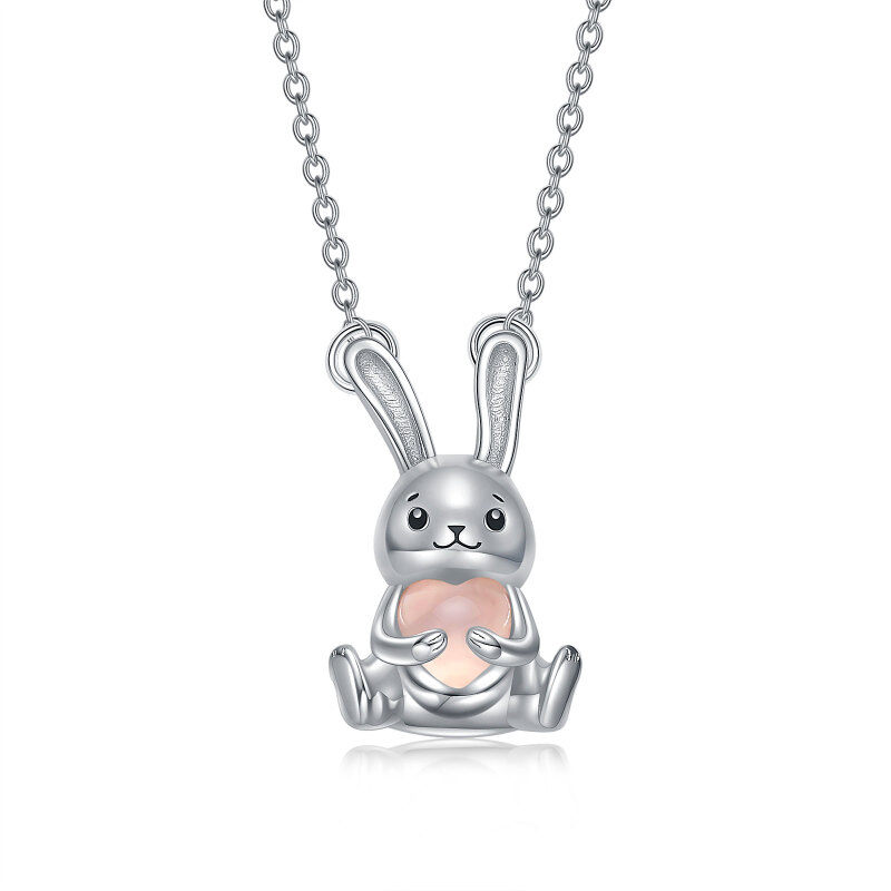 Sterling Silver Heart Rose Quartz Rabbit Pendant Necklace For Women-6