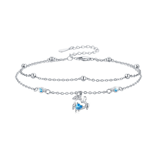 Pulsera de plata de ley en forma de corazón con zirconia cúbica Tortuga marina en capas