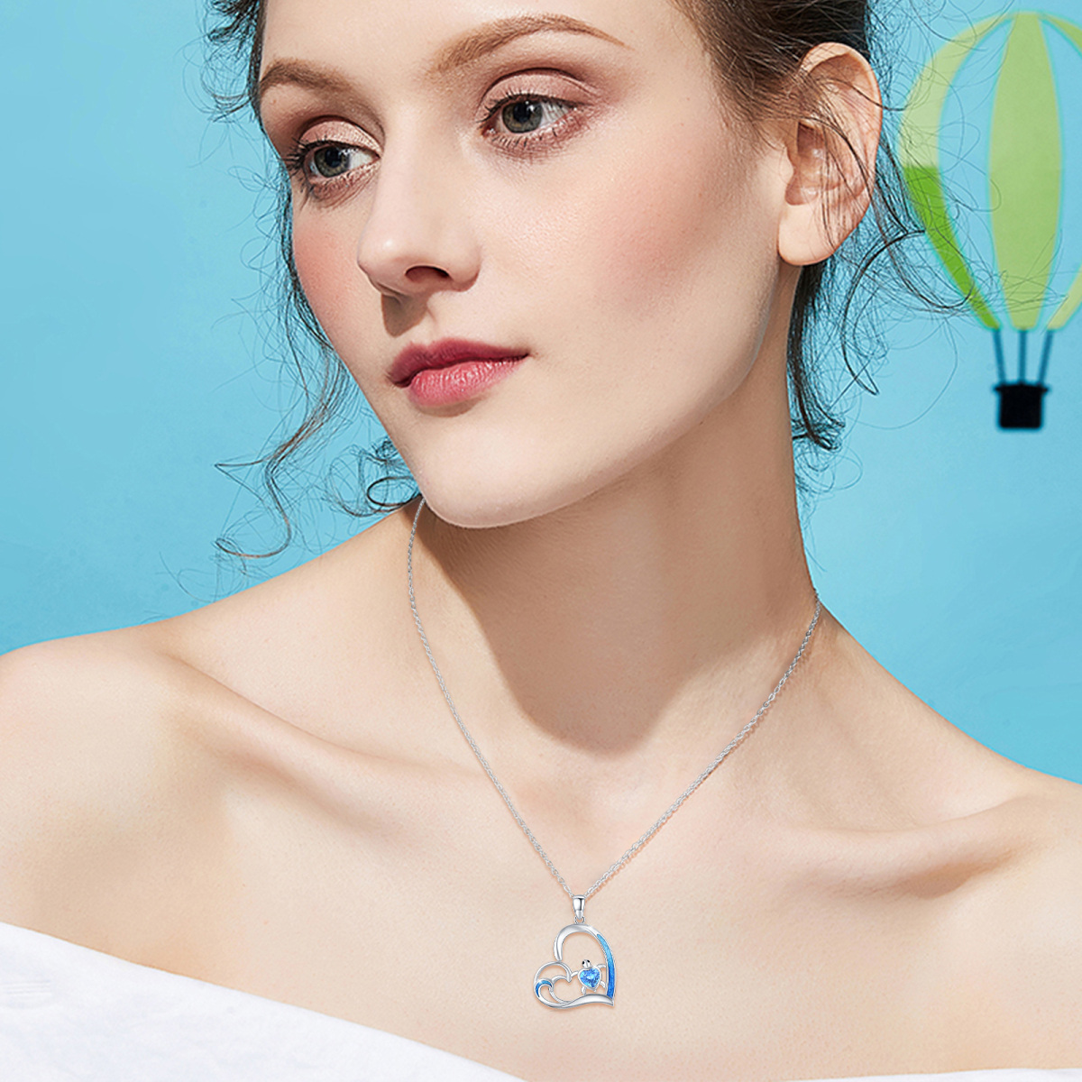 Collana da donna con ciondolo a forma di cuore e tartaruga marina in cristallo di cuore in argento sterling-3