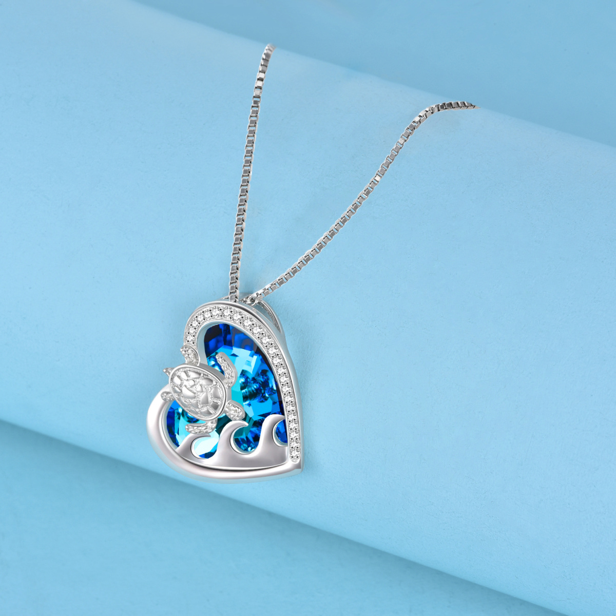 Sterling Silver Heart Sea Turtle With Spray Crystal Pendant Necklace For Women Best Friend-3