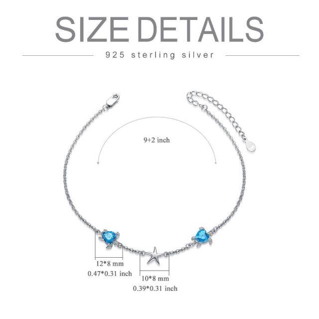 Sterling Silber Herz geformt Cubic Zirkonia Meeresschildkröte & Seestern einzelne Schicht-3