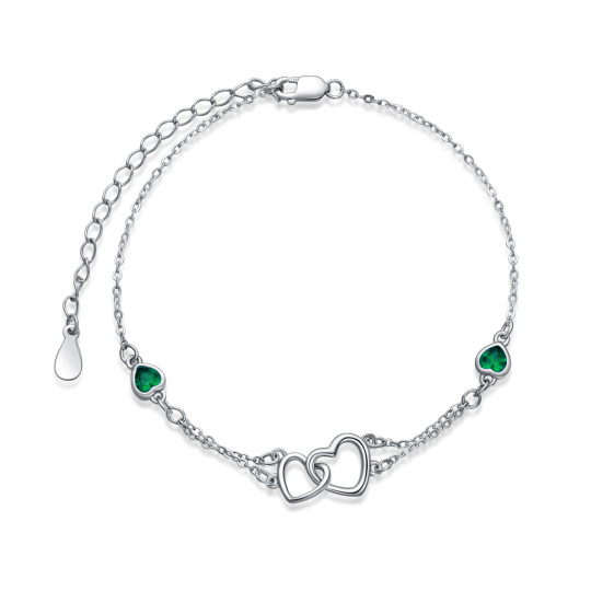 Bracelet de cheville en argent sterling en forme de coeur avec zircon cubique et coeur ave