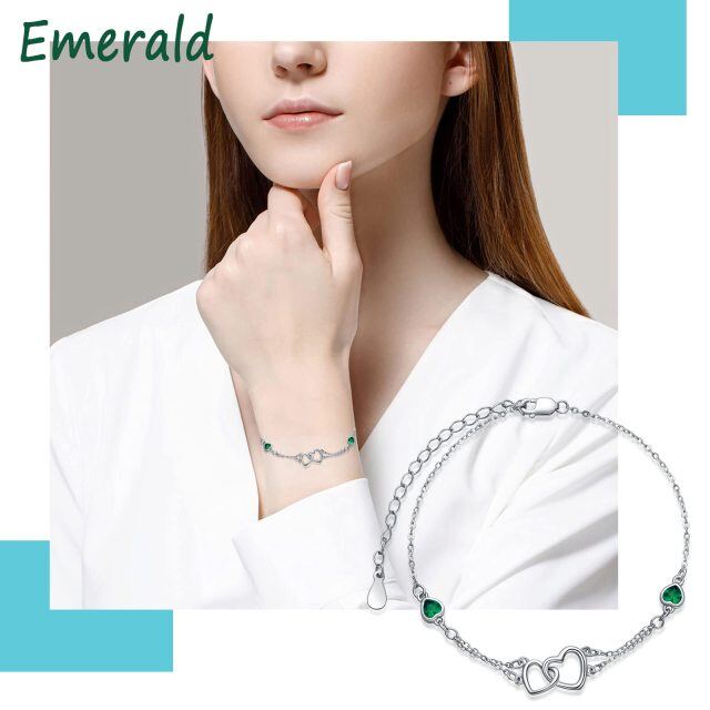 Bracelet de cheville en argent sterling en forme de coeur avec zircon cubique et coeur ave-2