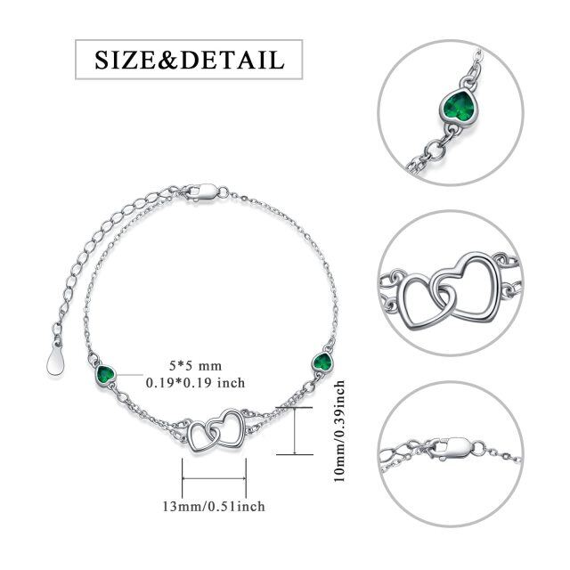 Sterling Silber Herz geformt Cubic Zirkonia Herz mit Herz einzelne Schicht Fußkettchen-5