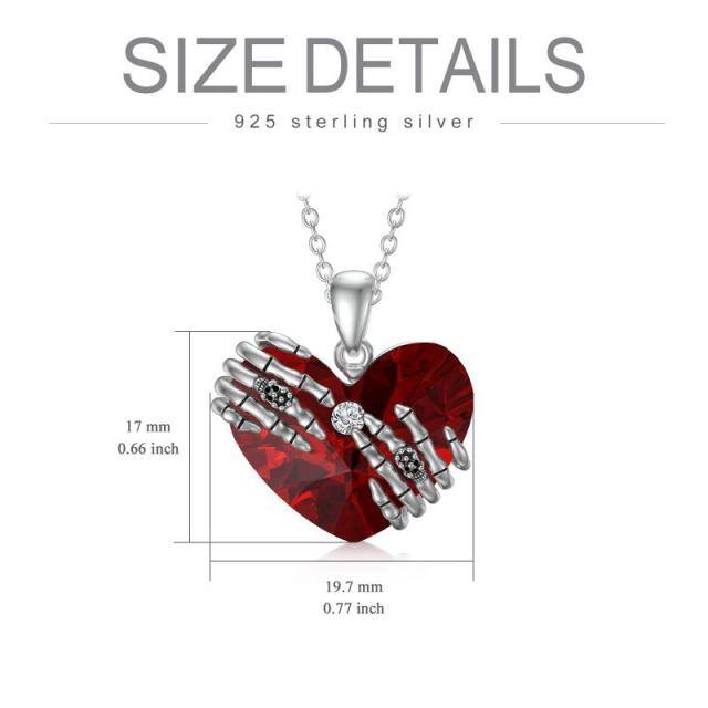 Sterling Silver Heart Shaped Heart & Skull Crystal Pendant Necklace-5