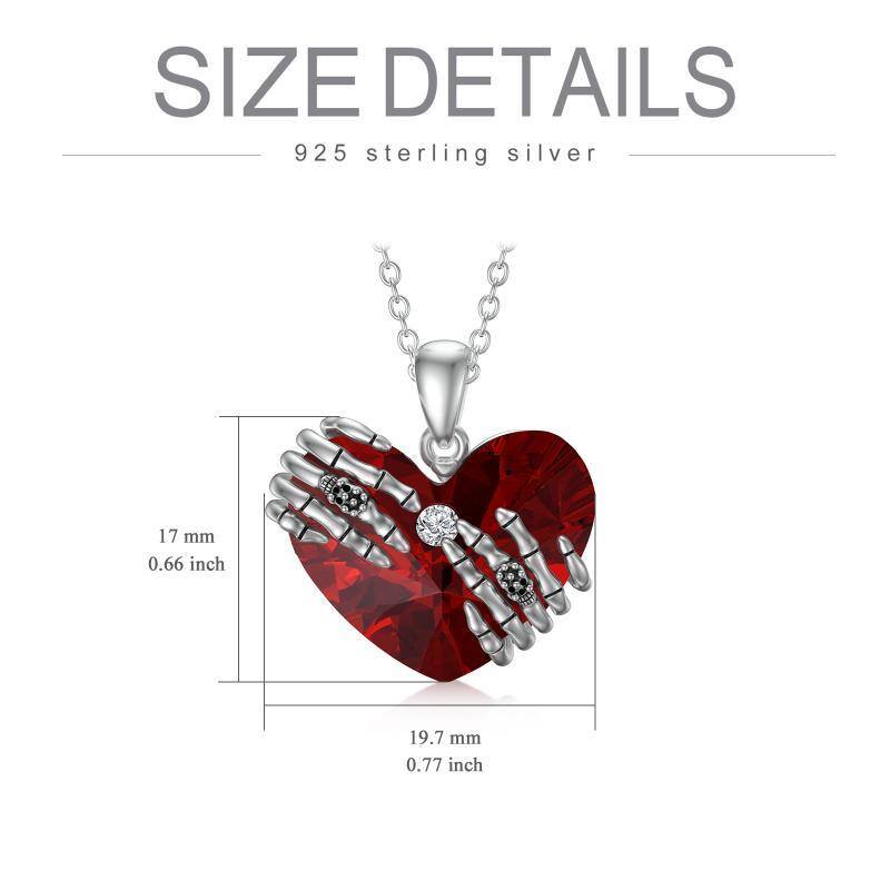Sterling Silver Skull With Ruby Heart Crystal Pendant Necklace For Women-5