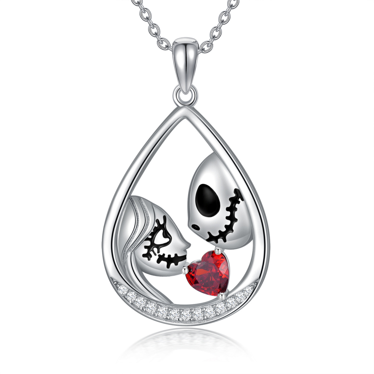 Collana con ciondolo a forma di cuore e teschio di zircone in argento sterling-1