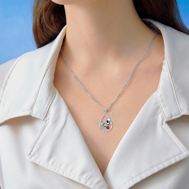 Sterling Silver Heart Shaped Cubic Zirconia Skull Pendant Necklace-2