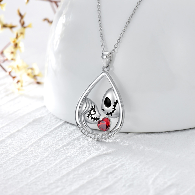 Sterling Silver Heart Shaped Cubic Zirconia Skull Pendant Necklace-3