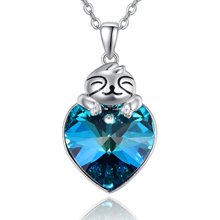 Sterling Silver Heart Crystal Sloth Pendant Necklace For Women-2