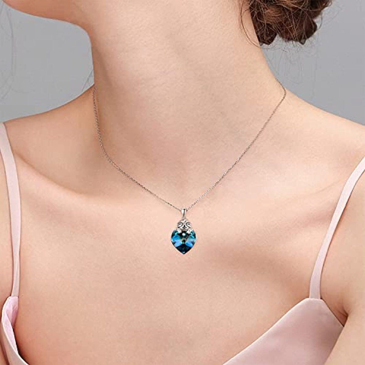 Collana con ciondolo a forma di bradipo in argento sterling con cuore e cristallo per le d-2