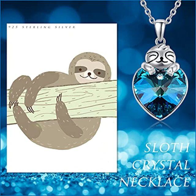 Collier en argent sterling avec pendentif Sloth en forme de coeur et cristal en forme de c-5