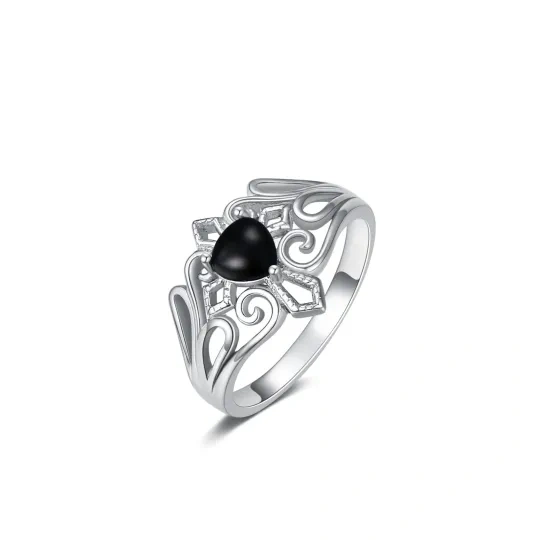 Bague coeur croix tourmaline en forme de coeur en argent sterling