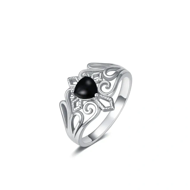 Bague coeur croix tourmaline en forme de coeur en argent sterling-1