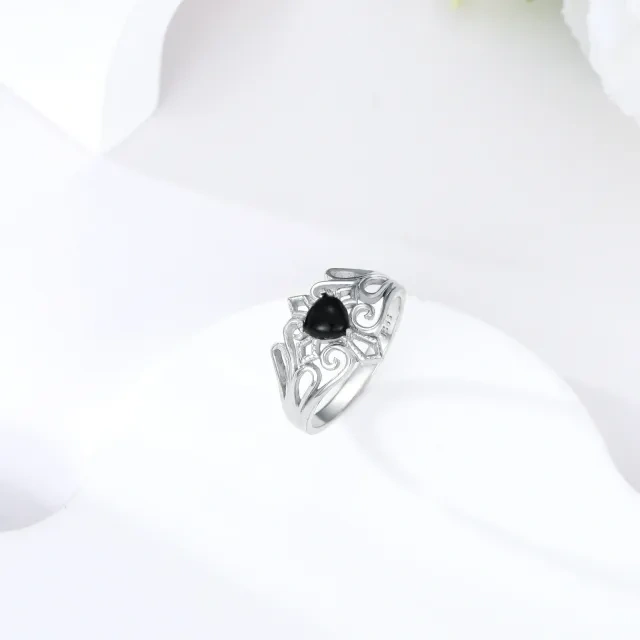 Anello a cuore con croce in tormalina a forma di cuore in argento sterling-4