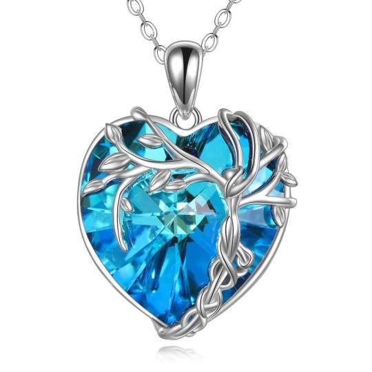 Sterling Silver Heart Shaped Tree Of Life Crystal Pendant Necklace