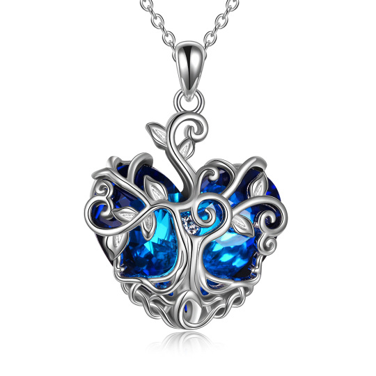 Sterling Silver Heart Shaped Tree Of Life Crystal Pendant Necklace