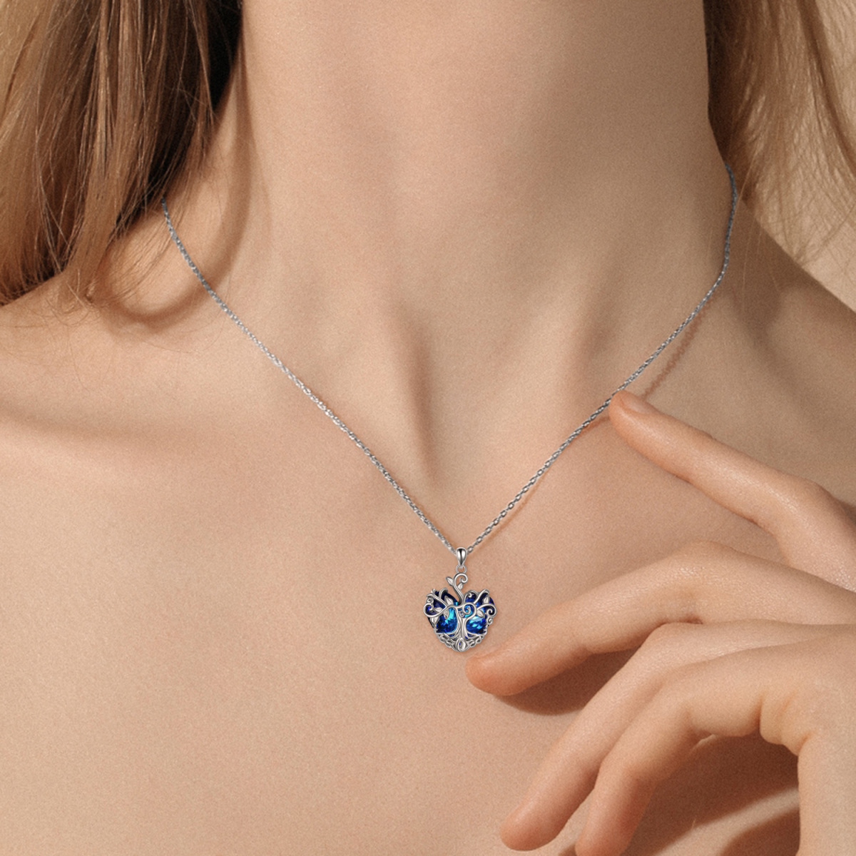 Collana con pendente in cristallo dell'albero della vita a forma di cuore in argento sterling-2