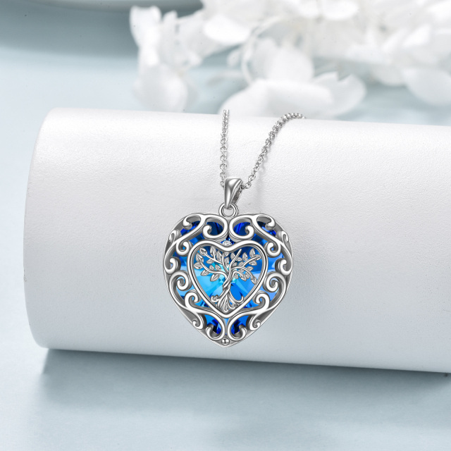 Plata de ley en forma de corazón Árbol de la Vida y Corazón Colgante Collar de Cristal-3