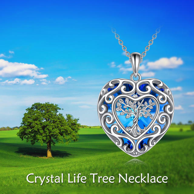 Plata de ley en forma de corazón Árbol de la Vida y Corazón Colgante Collar de Cristal-6